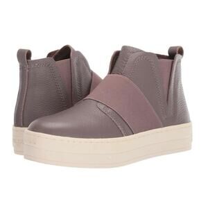 J/SLIDES Holland Sneaker High Top Slip On Platform Leather Comfort Taupe Size 8M